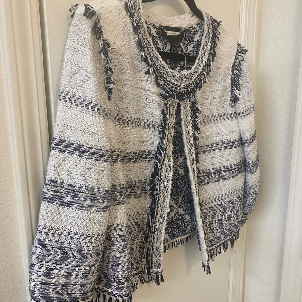 Women's White and Blue Tweed Jacket - Picture 11 of 15